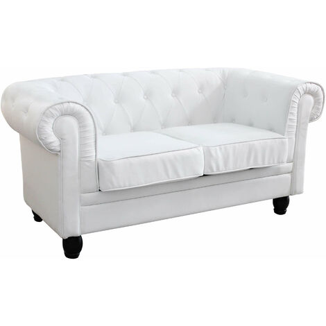 Divano 2 posti in ecopelle bianco Chesterfield