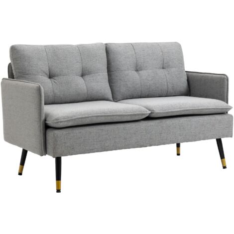 Divano 2 Posti in Tessuto 139x68x80 cm con Cuscini Imbottiti e Gambe in Acciaio Grigio