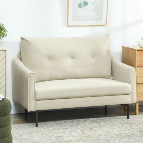 Divano 2 Posti in Velluto con Schienale Cuscino Trapuntato a Bottoni Rimovibile, Divanetto 2 Posti Imbottito Salvaspazio Moderno con Gambe in Metallo per Soggiorno Salotto, 124x73x92 cm, Crema