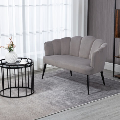 Divano 2 Posti in Velluto, Divano a Conchiglia, Divanetto da Salotto, con Gambe in Metallo, Stile Moderno, Elegante, da Soggiorno, 132x66x80cm, Grigio