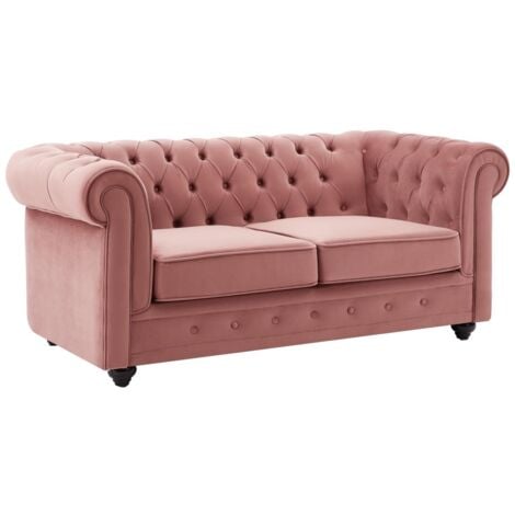 Divano 2 posti in Velluto Rosa pastello - CHESTERFIELD