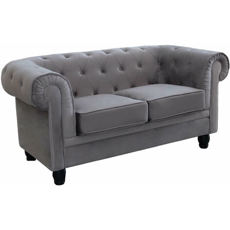 Divano 2 posti in Velluto Taupe Grigio Chesterfield