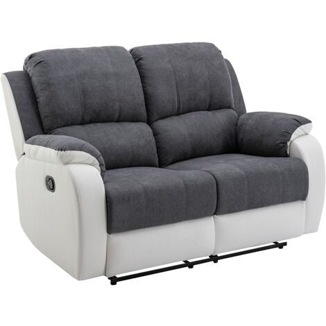 Divano 2 posti relax in Microfibra e Similpelle Grigio e Bianco - BRODY
