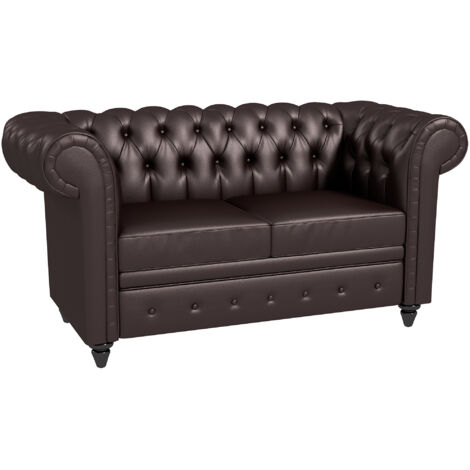 Divano 2 Posti stile Chesterfield con Cuscino Rimovibile, in Ecopelle,  e Metallo, 160x84x80 cm, Marrone