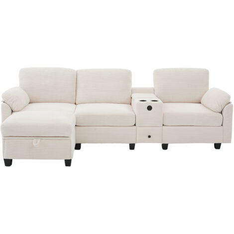 Divano 266x136x82cm Grande per famiglia struttura robusta schiuma ad alta densità velluto a coste Beige