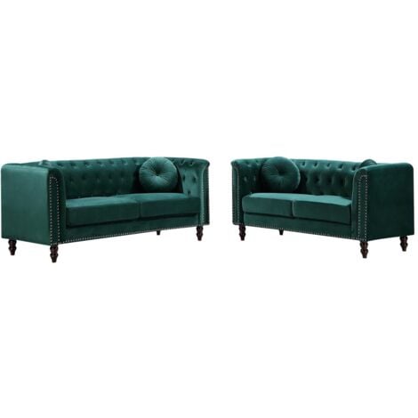 Divano 3+2 posti in Velluto Verde smeraldo - TURNER