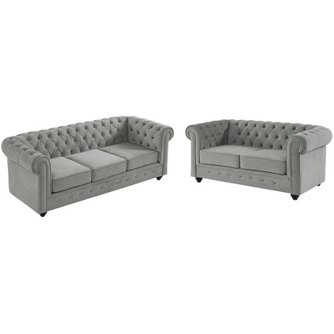 Divano 3+2 posti Velluto Grigio - CHESTERFIELD