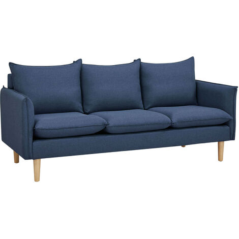 Divano 3 da interno in tessuto e legno con cuscini removibili Spring Place -  Blue