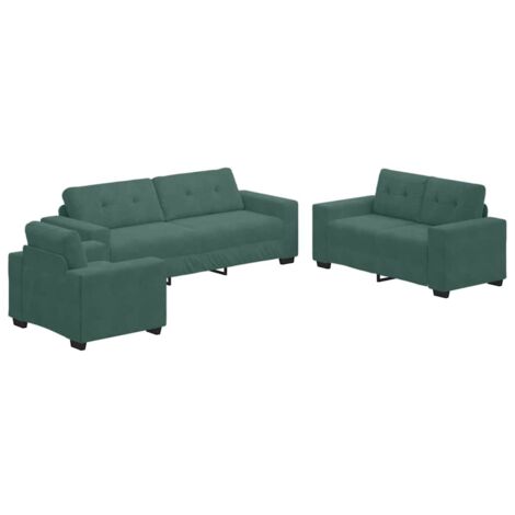 Divano 3 pcs Verde Scuro Tessuto misto lino vidaXL