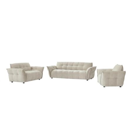 Divano 3 posti, 2 posti e poltrona in Tessuto chiné Beige - NAPIZO