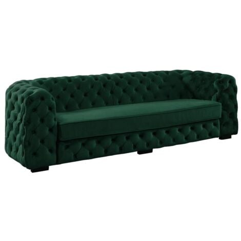 Divano 3 posti Chesterfield in velluto Verde scuro - STANLEY