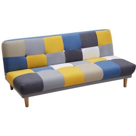 Divano 3 posti clic-clac Tessuto Patchwork Grigio, Blu, Giallo - MARDAG