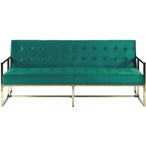 Divano 3 Posti Colore Verde Scuro in Velluto Stile Modern Retro Marstal