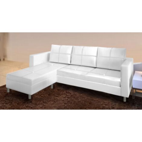 Divano 3 posti con pouf reversibile dx/sx in ecopelle bianco 205cm Sicorage Sufly