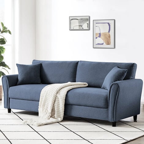 SHALLY DOGAN Divano 3 Posti con Rivestimento in Tessuto Blu Premium Sofa Relax 212x75x87 cm