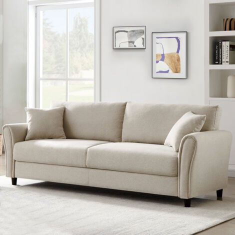 Divano 3 Posti con Rivestimento in Tessuto Crema Premium Sofa Relax 212x75x87 cm