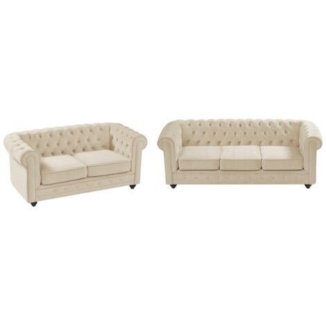 Divano 3 posti e 2 posti in Velluto Beige  - CHESTERFIELD