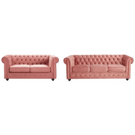 Divano 3 posti e 2 posti in Velluto Rosa pastello - CHESTERFIELD