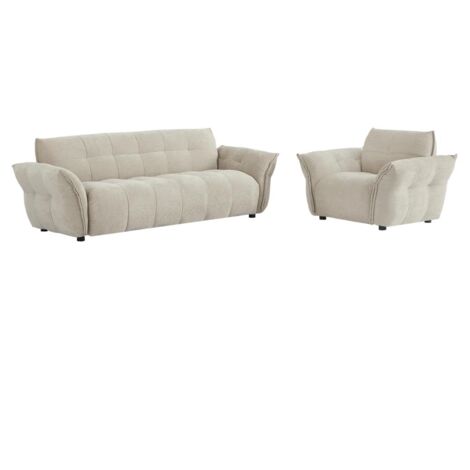 Divano 3 posti e poltrona in Tessuto chiné Beige - NAPIZO