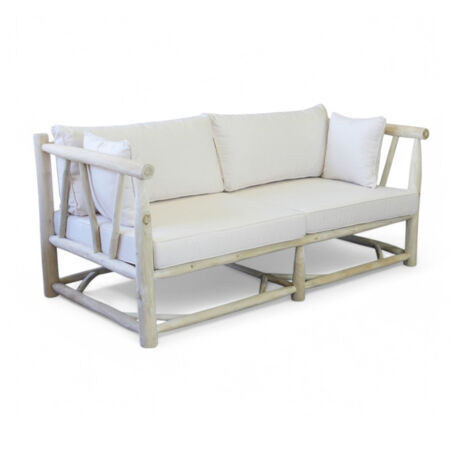Divano 3 posti in legno teak con cuscini tortora 92x180xH77 cm
