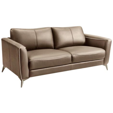 Divano 3 posti in Pelle Marrone e Profilo Beige - BATUCO