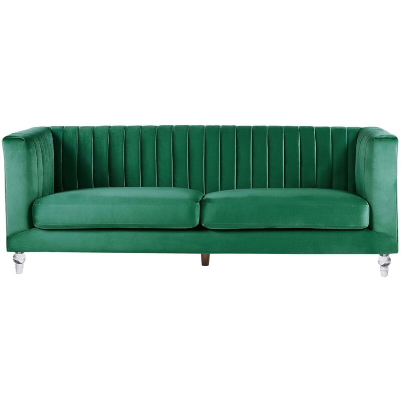 Beliani Divano In Velluto Verde Scuro A 3 Posti Stile Glamour Ed El...