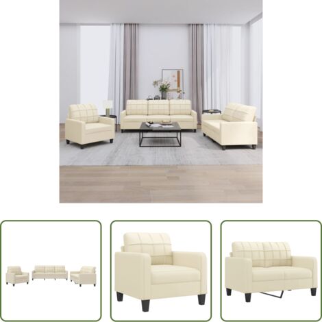 Divano 3 posti -  Set di Divani 3 pz con Cuscini crema in Similpelle
