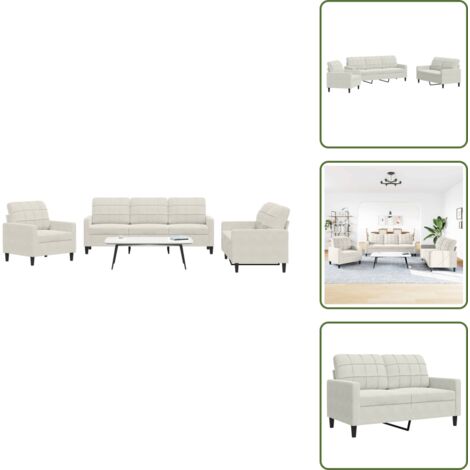 Divano 3 posti - vidaXL Set di Divani 3 pz con Cuscini Crema in Velluto - Divano con schienale