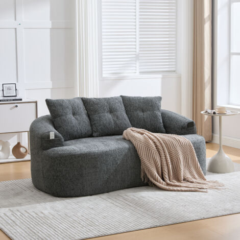 Divano a 2 posti 164x92x60 cm con seduta profonda, cuscini spessi, imbottitura in schiuma e molle insacchettate, rivestimento in ciniglia grigia per soggiorno