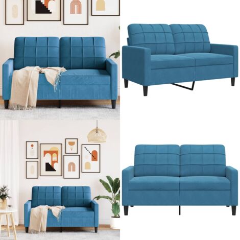 Divano a 2 Posti Blu 120 cm in Velluto - Divano in velluto - Divano relax