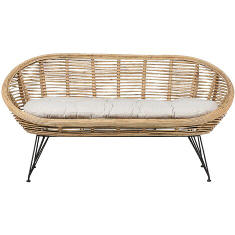 Divano a 2 posti Boho Rattan Beige chiaro Cuscino in tessuto di cotone Resistenza media Interno Esterno Naturale Maratea