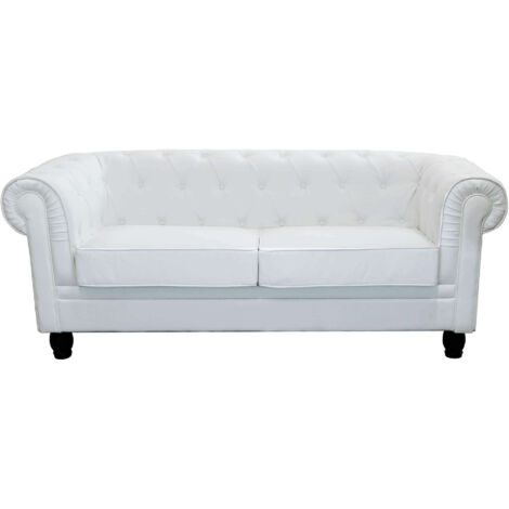 DIVANO A 2 POSTI CHESTERFIELD IN ECOPELLE COLORE BIANCO