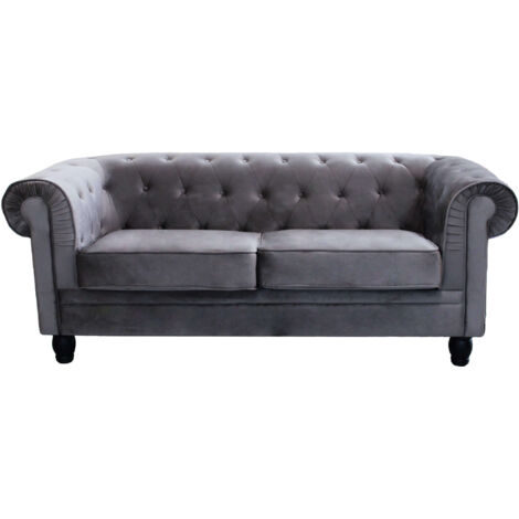 DIVANO A 2  POSTI CHESTERFIELD IN VELLUTO COLORE GRIGIO