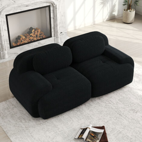 Divano a 2 posti, combinazione modulare, imbottitura in spugna, Velluto a coste, soggiorno/camera da letto, 208×103×75cm, nero