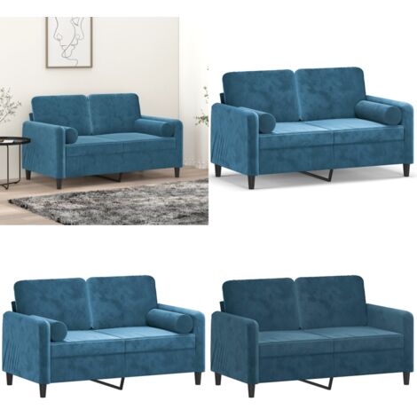Divano a 2 Posti con Cuscini Blu 120 cm in Velluto - Cuscino decorativo - Velluto