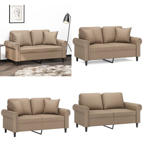 Divano a 2 Posti con Cuscini Cappuccino 120 cm in Similpelle - Cuscini decorativi - Similpelle