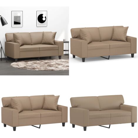 Divano a 2 Posti con Cuscini Cappuccino 120 cm in Similpelle - Cuscini decorativi - Similpelle