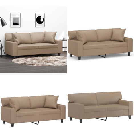 Divano a 2 Posti con Cuscini Cappuccino 140 cm in Similpelle - Cuscini decorativi - Similpelle