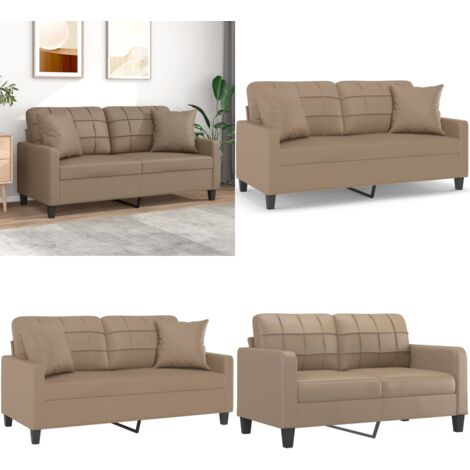 Divano a 2 Posti con Cuscini Cappuccino 140 cm in Similpelle - Similpelle - Cuscini decorativi