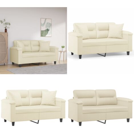 Divano a 2 Posti con Cuscini Crema 120 cm in Similpelle - Cuscini decorativi - Similpelle