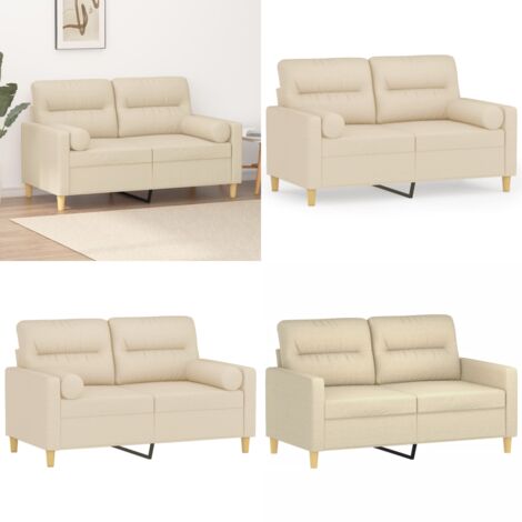 Divano a 2 Posti con Cuscini Crema 120 cm in Tessuto - Cuscino decorativo - Divano in tessuto