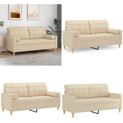 Divano a 2 Posti con Cuscini Crema 140 cm in Tessuto - Cuscino decorativo - Seduta confortevole