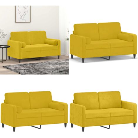 Divano a 2 Posti con Cuscini Giallo 120 cm in Velluto - Cuscino decorativo - Velluto