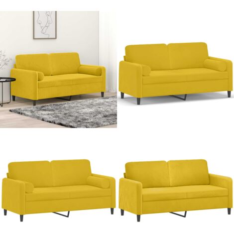 Divano a 2 Posti con Cuscini Giallo 140 cm in Velluto - Cuscino decorativo - Velluto