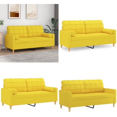 Divano a 2 Posti con Cuscini Giallo Chiaro 140 cm in Tessuto - Cuscino decorativo - Divano in tessuto