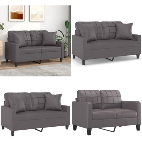 Divano a 2 Posti con Cuscini Grigio 120 cm in Similpelle - Cuscini decorativi - Similpelle