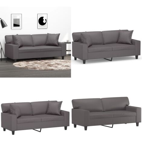Divano a 2 Posti con Cuscini Grigio 140 cm in Similpelle - Divano in similpelle - Cuscini decorativi