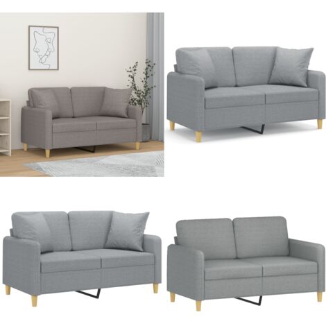 Divano a 2 Posti con Cuscini Grigio Chiaro 120 cm in Tessuto - Cuscini decorativi - Divano moderno
