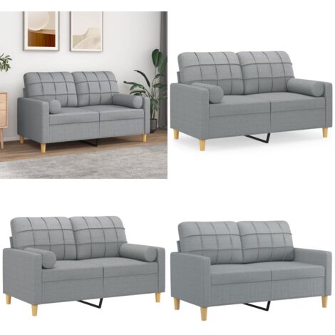 Divano a 2 Posti con Cuscini Grigio Chiaro 120 cm in Tessuto - Cuscino decorativo - Divano in tessuto