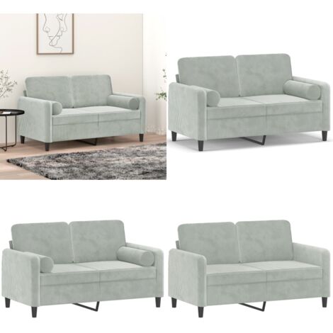 Divano a 2 Posti con Cuscini Grigio Chiaro 120 cm in Velluto - Cuscino decorativo - Velluto